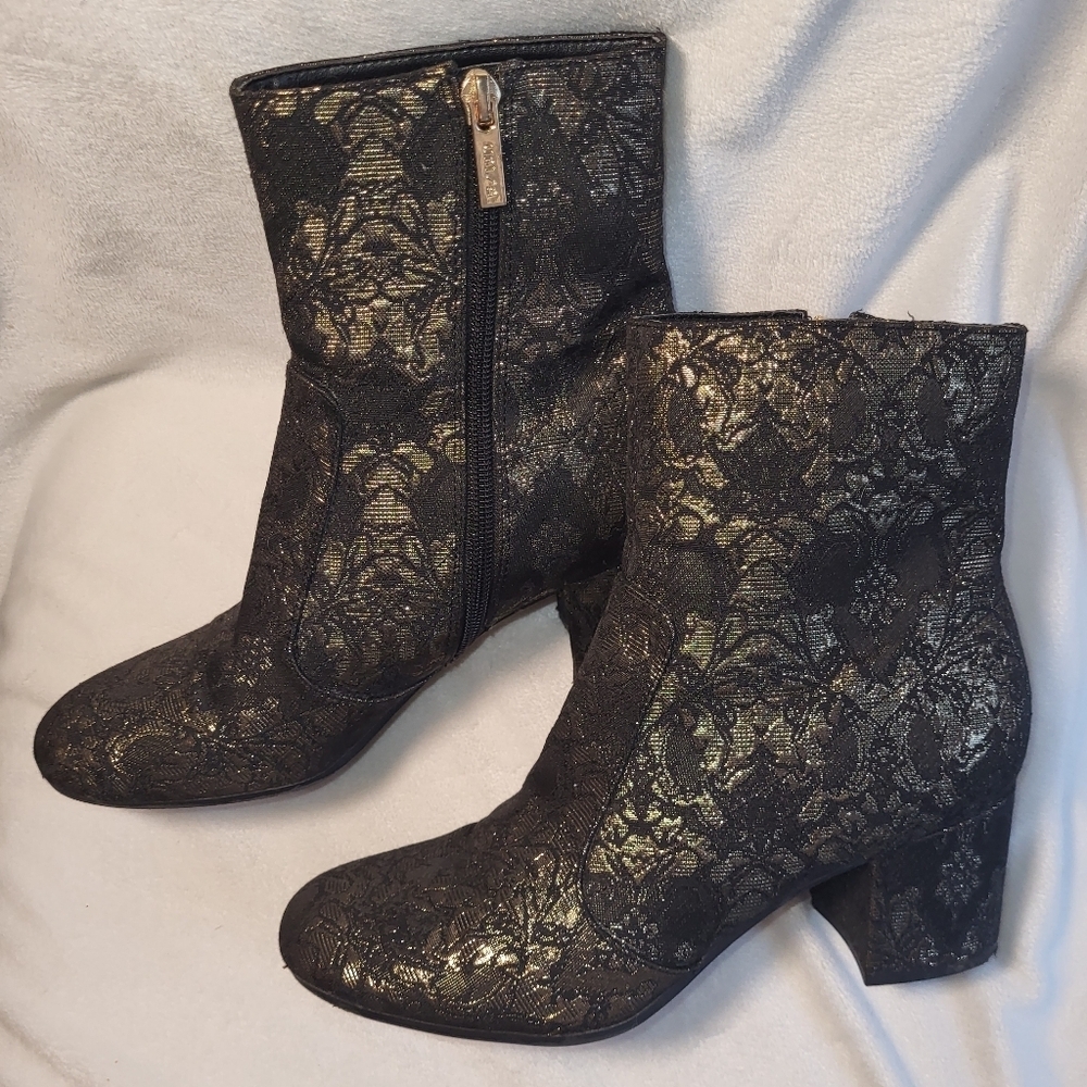Unisa Ankle Heel Boots Metallic Tapestry Brocade Fabric - Picture 4 of 7